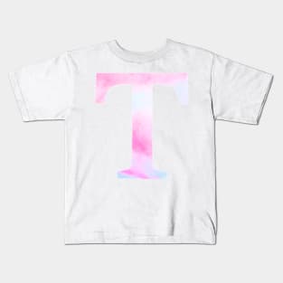 The Letter T Blue and Pink Design Kids T-Shirt